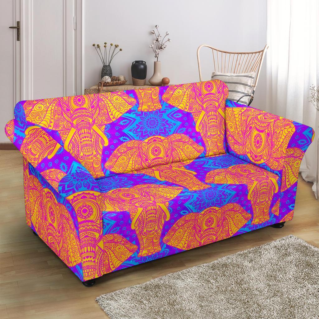 Yellow Elephant Mandala Print Loveseat Cover-grizzshop