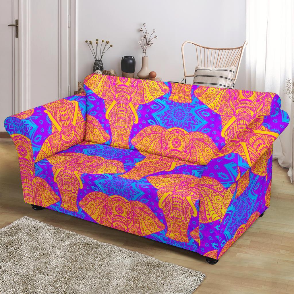 Yellow Elephant Mandala Print Loveseat Cover-grizzshop