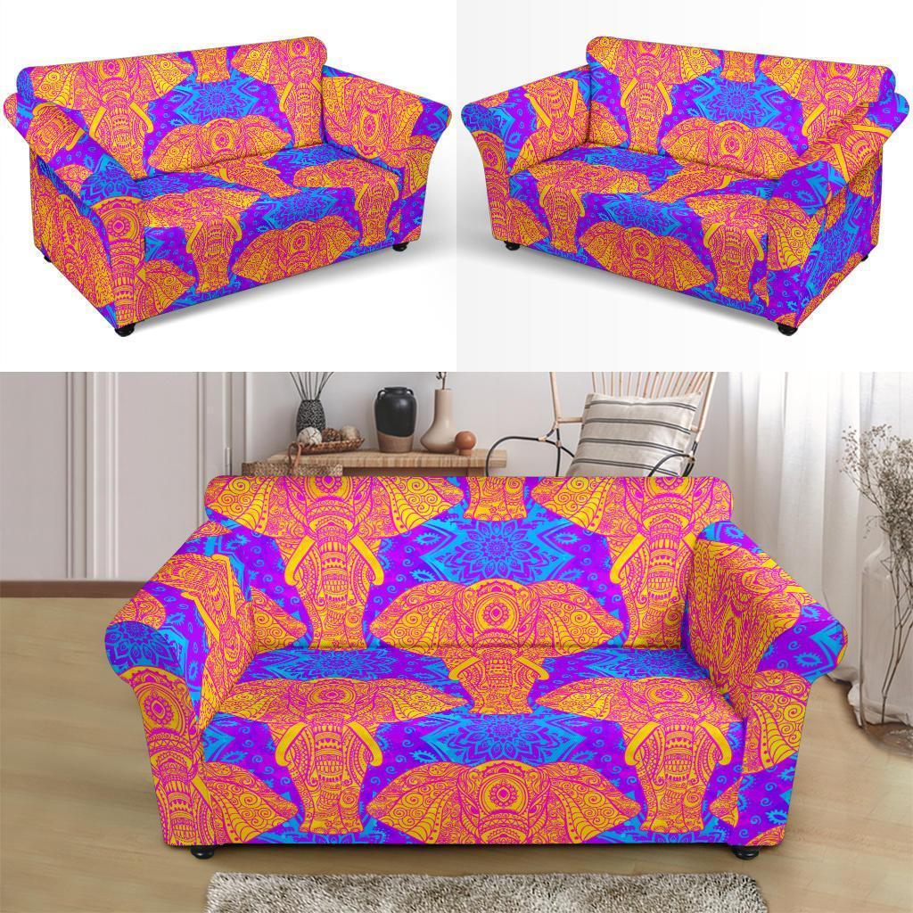 Yellow Elephant Mandala Print Loveseat Cover-grizzshop