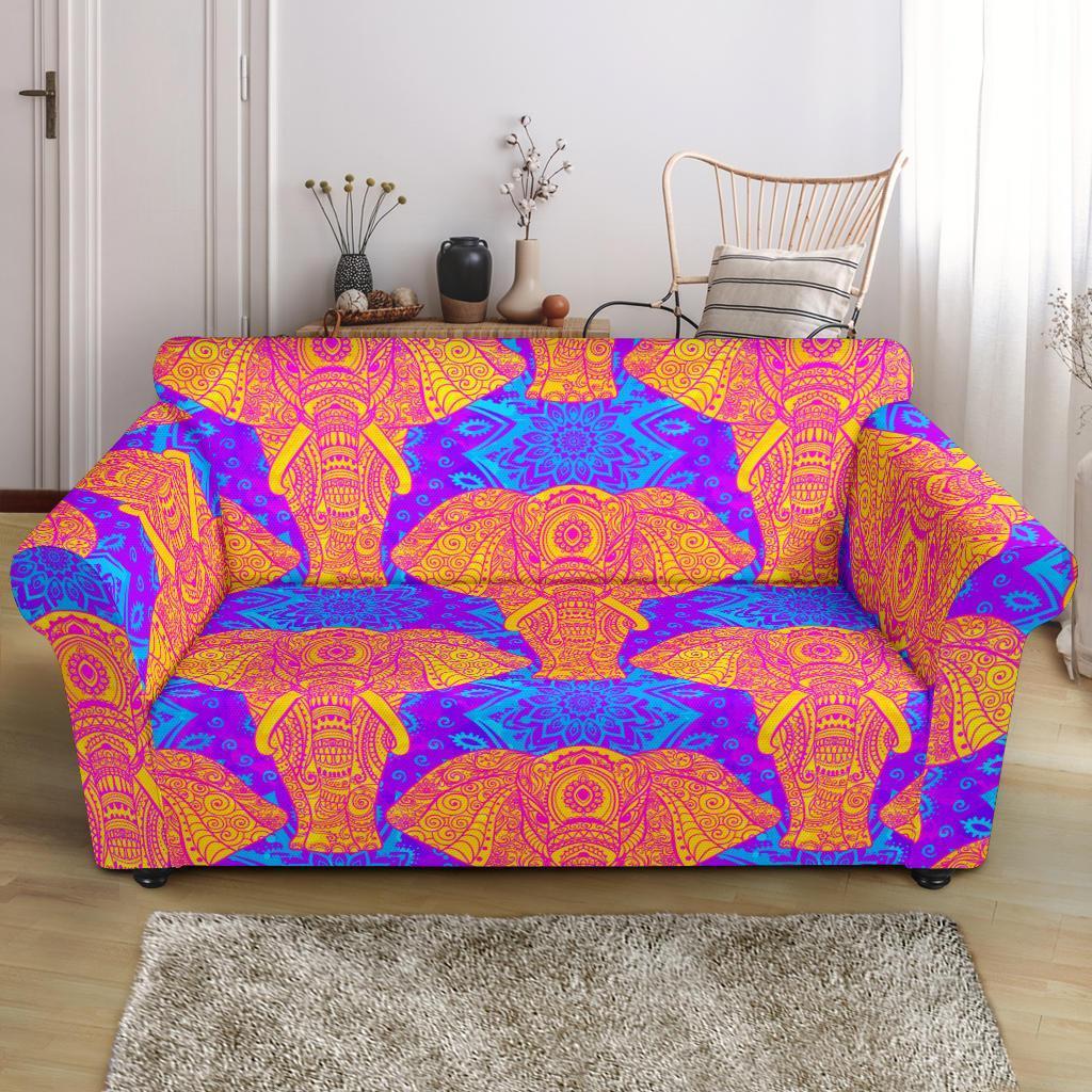 Yellow Elephant Mandala Print Loveseat Cover-grizzshop