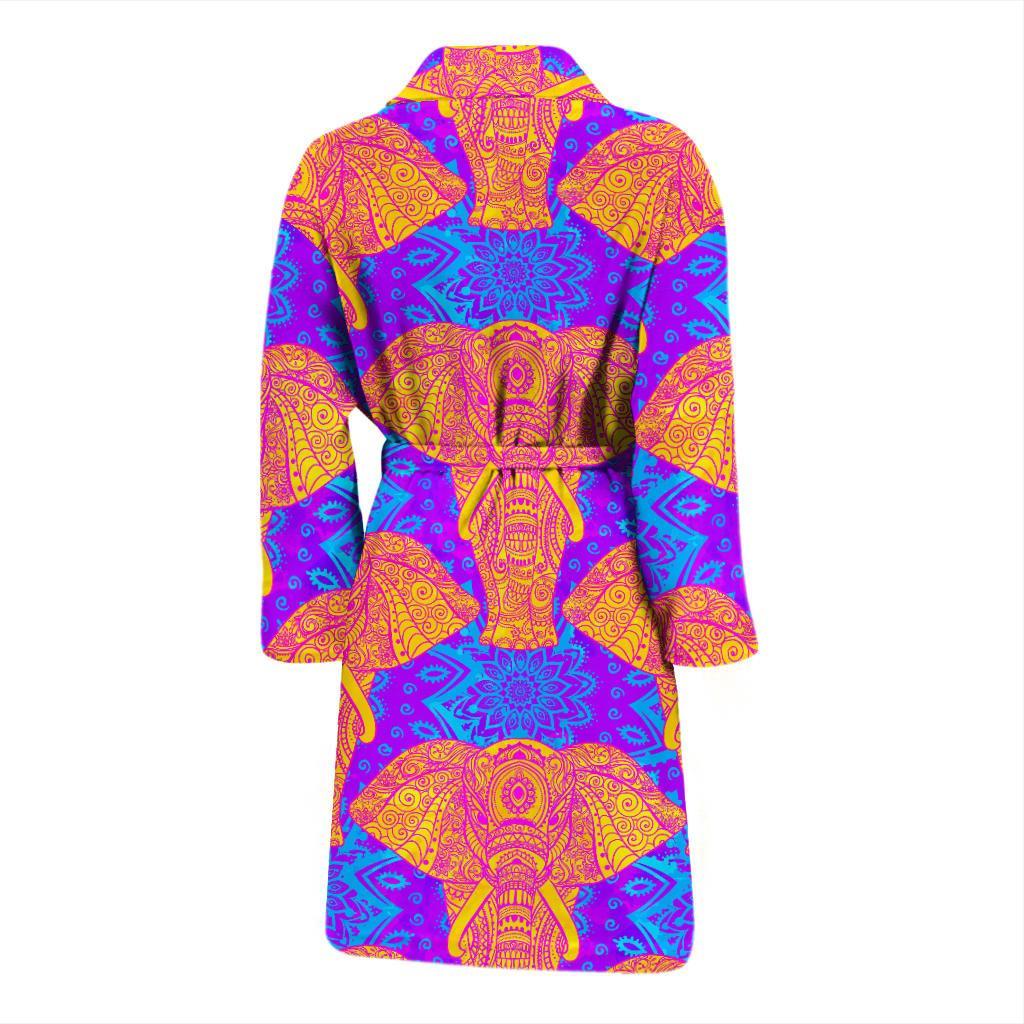 Yellow Elephant Mandala Print Men Long Robe-grizzshop