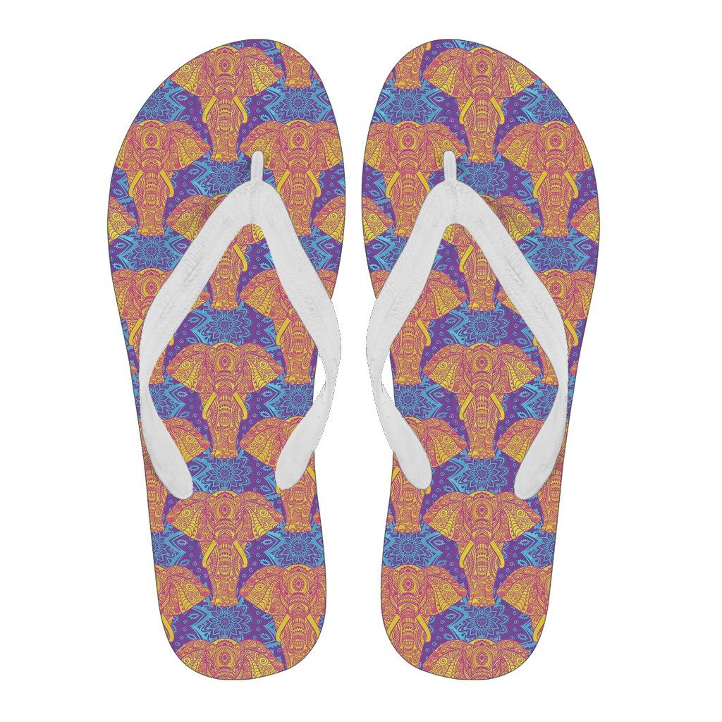 Yellow Elephant Mandala Print Men & Women Flip Flops-grizzshop