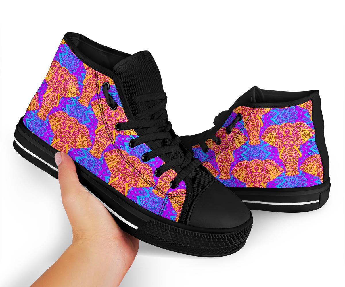 Yellow Elephant Mandala Print Men Women's High Top Shoes-grizzshop