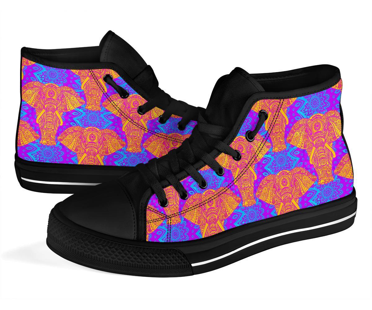 Yellow Elephant Mandala Print Men Women's High Top Shoes-grizzshop