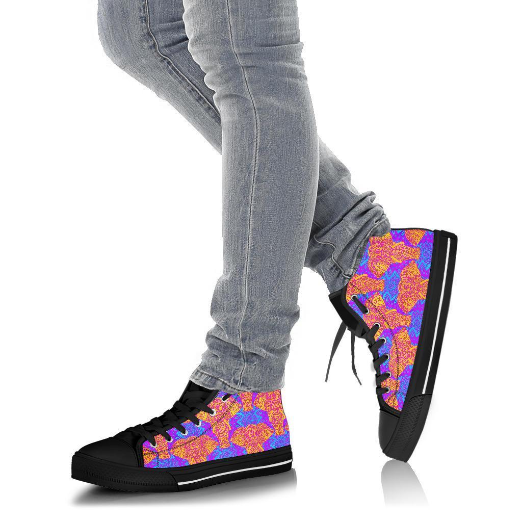 Yellow Elephant Mandala Print Men Women's High Top Shoes-grizzshop