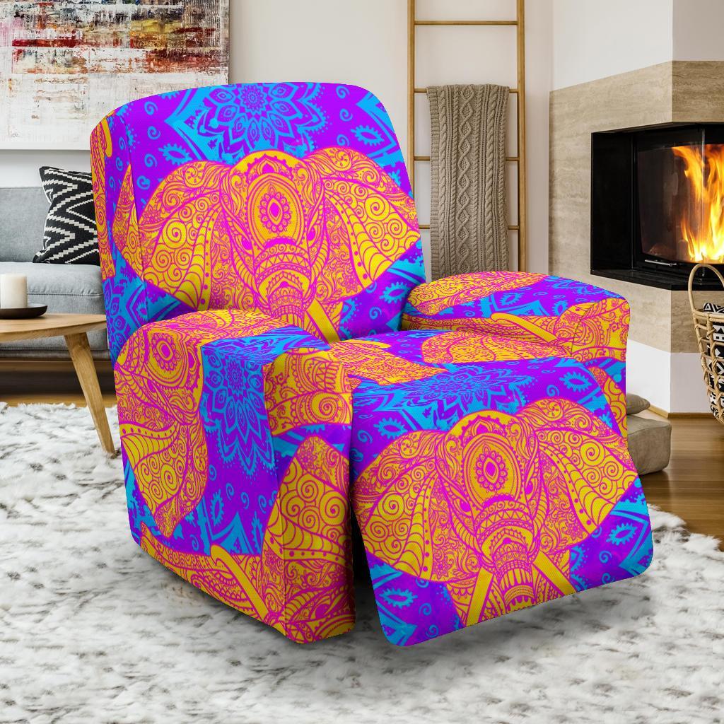 Yellow Elephant Mandala Print Recliner Cover-grizzshop