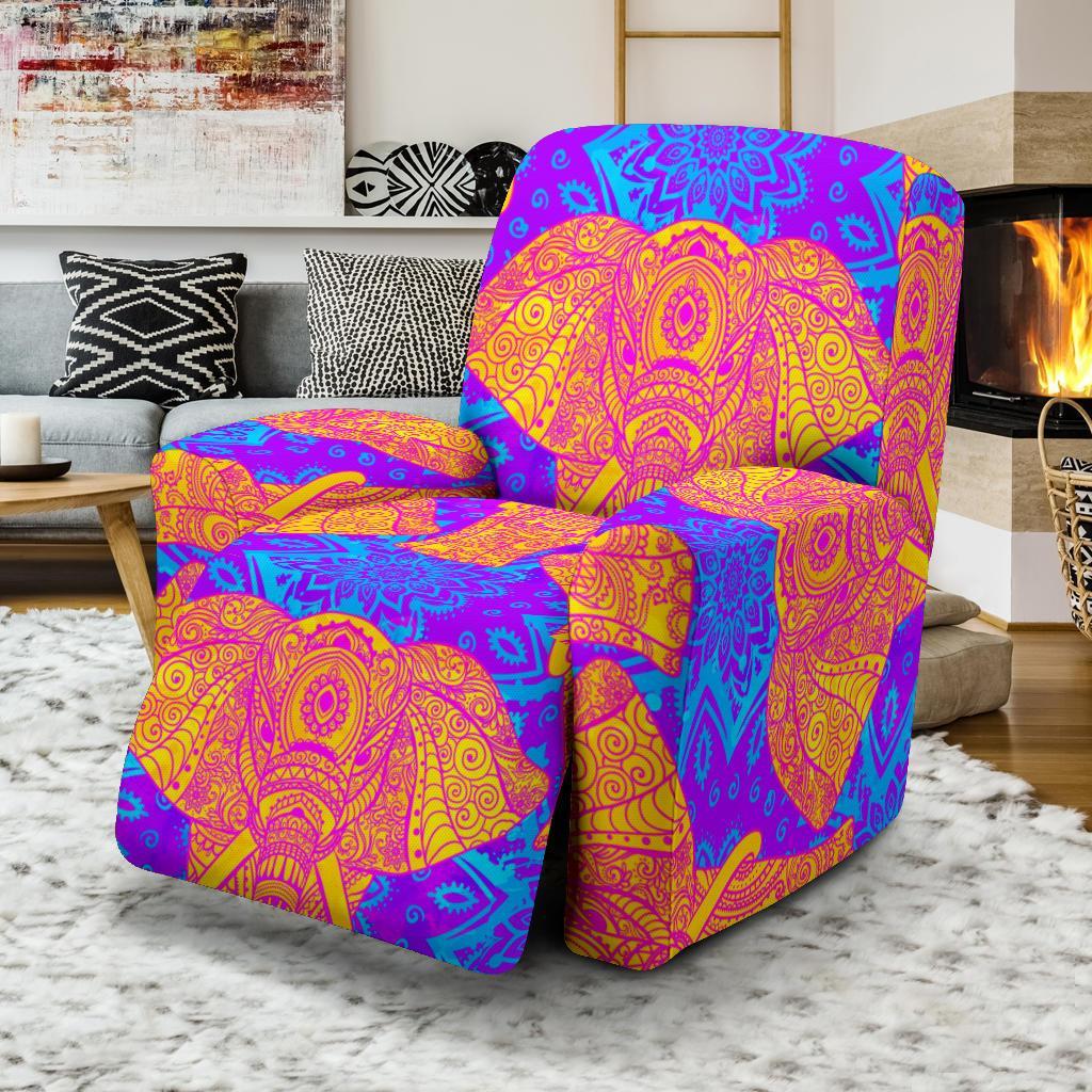 Yellow Elephant Mandala Print Recliner Cover-grizzshop