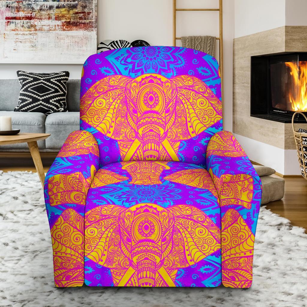 Yellow Elephant Mandala Print Recliner Cover-grizzshop