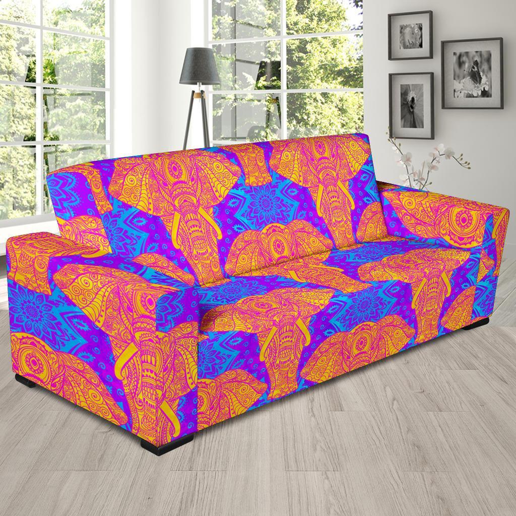 Yellow Elephant Mandala Print Sofa Covers-grizzshop