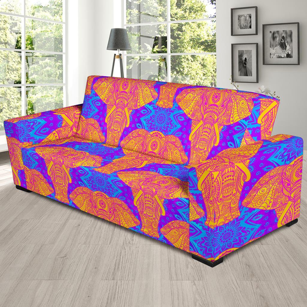 Yellow Elephant Mandala Print Sofa Covers-grizzshop