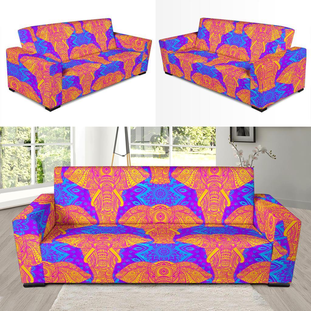 Yellow Elephant Mandala Print Sofa Covers-grizzshop