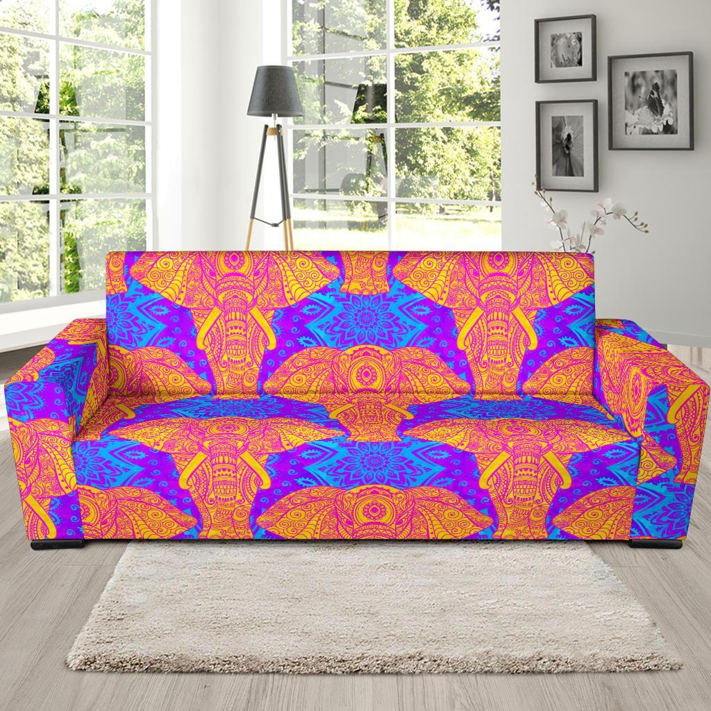 Yellow Elephant Mandala Print Sofa Covers-grizzshop