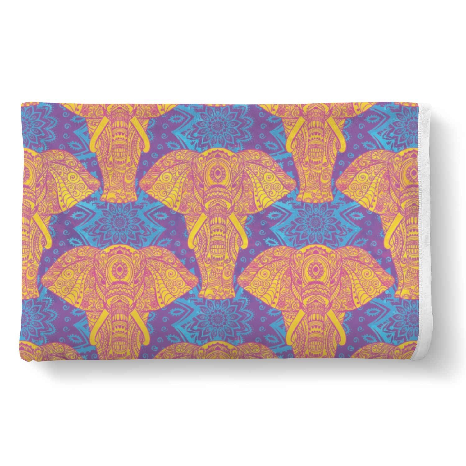 Yellow Elephant Mandala Print Throw Blanket-grizzshop