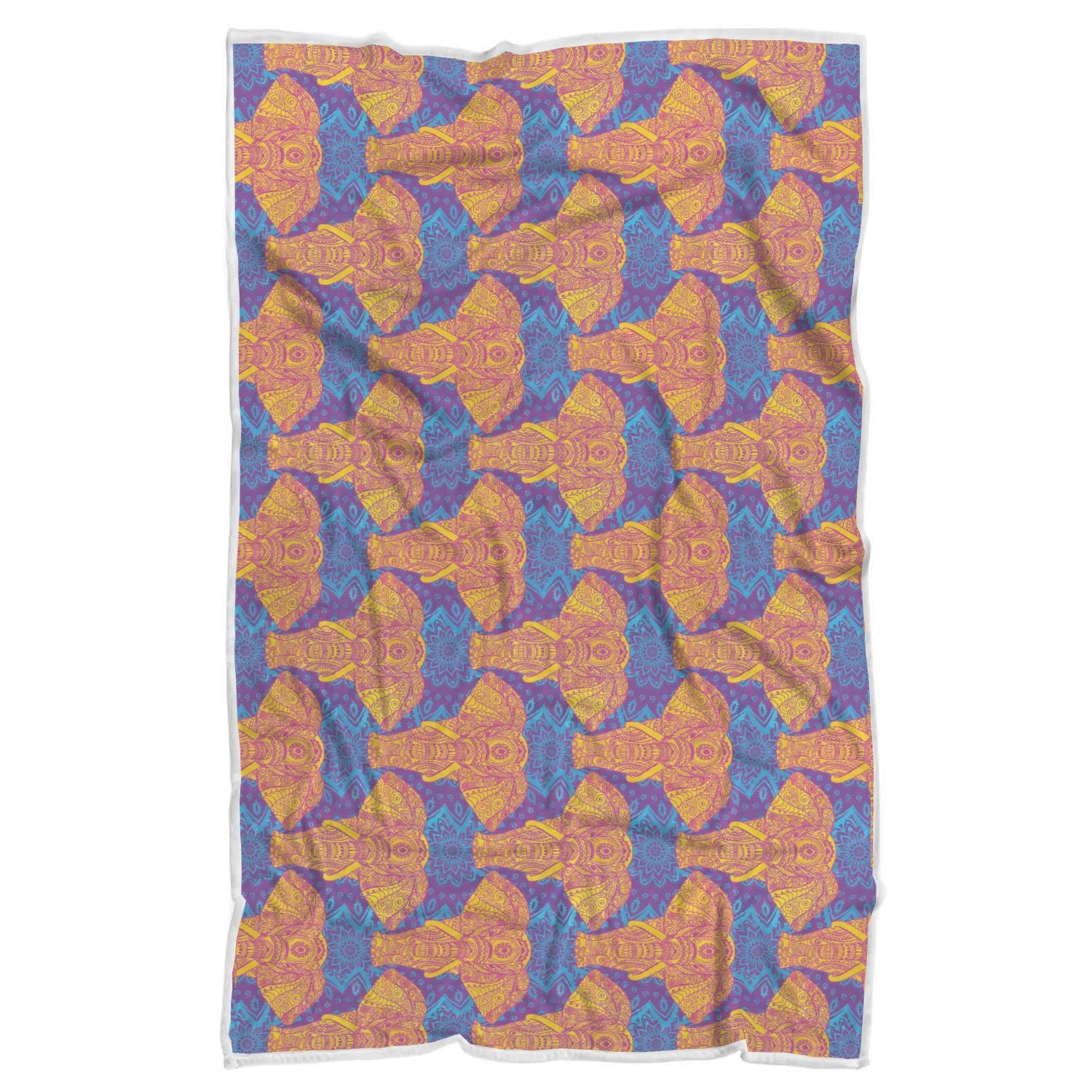 Yellow Elephant Mandala Print Throw Blanket-grizzshop