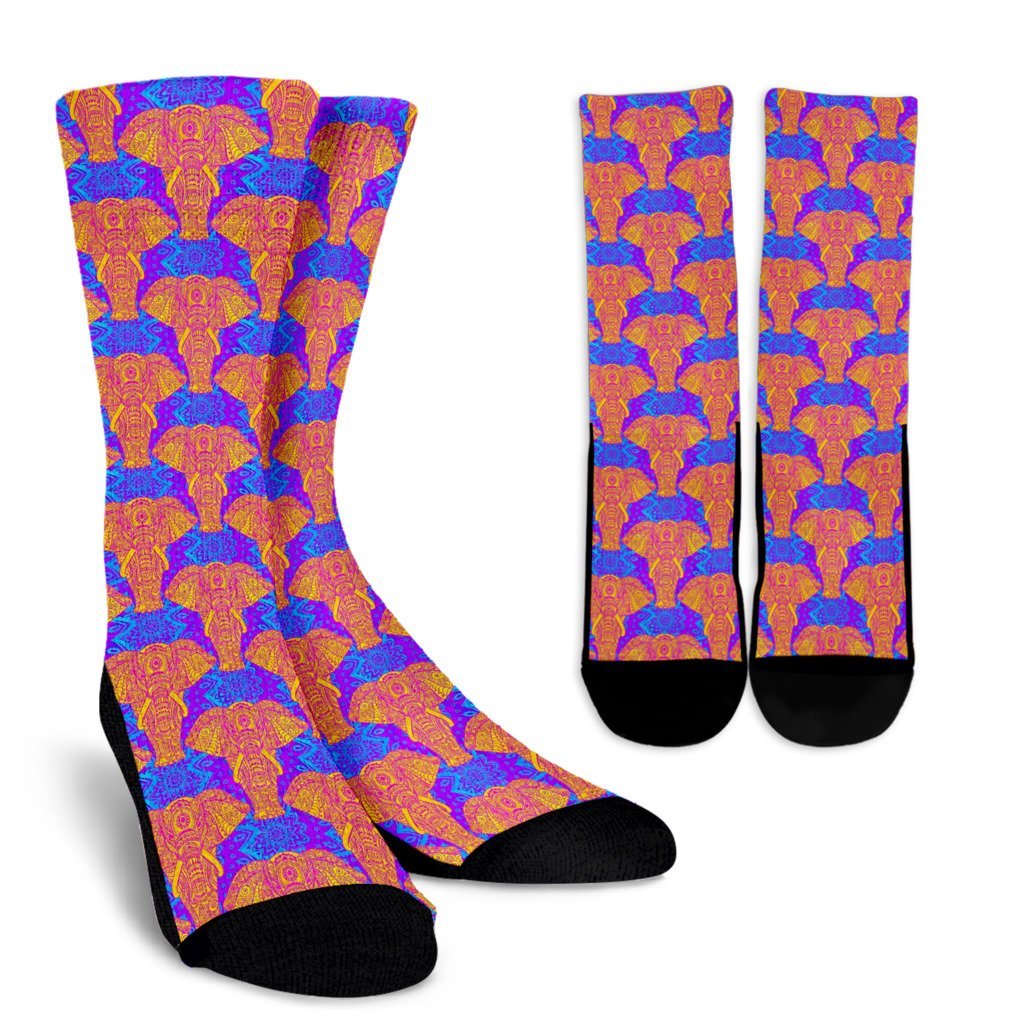 Yellow Elephant Mandala Print Unisex Crew Socks-grizzshop