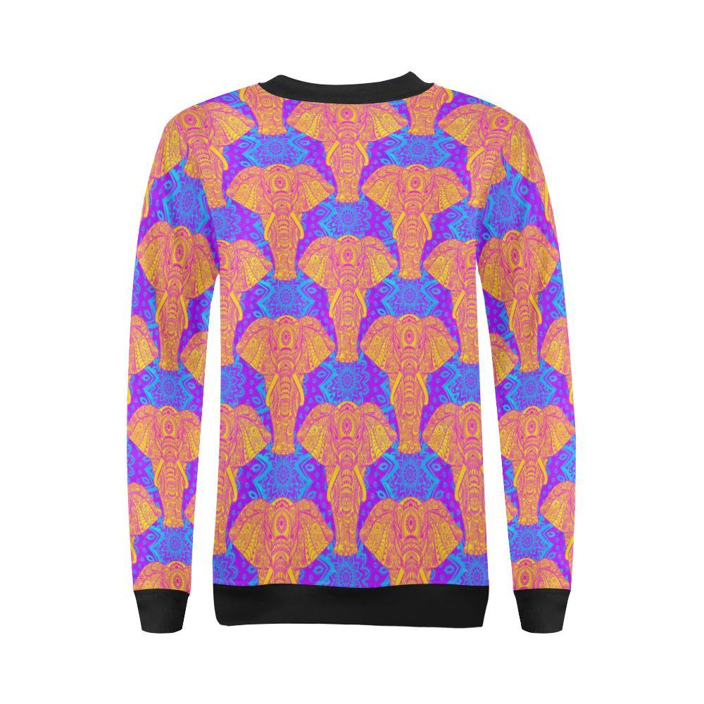 Yellow Elephant Mandala Print Women Crewneck Sweatshirt-grizzshop