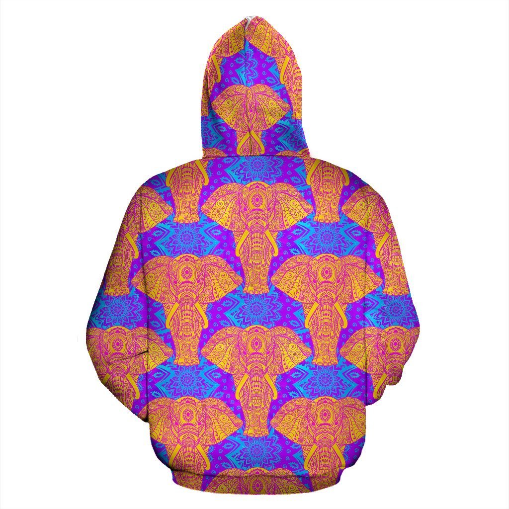 Yellow Elephant Mandala Print Women Men Pullover Hoodie-grizzshop