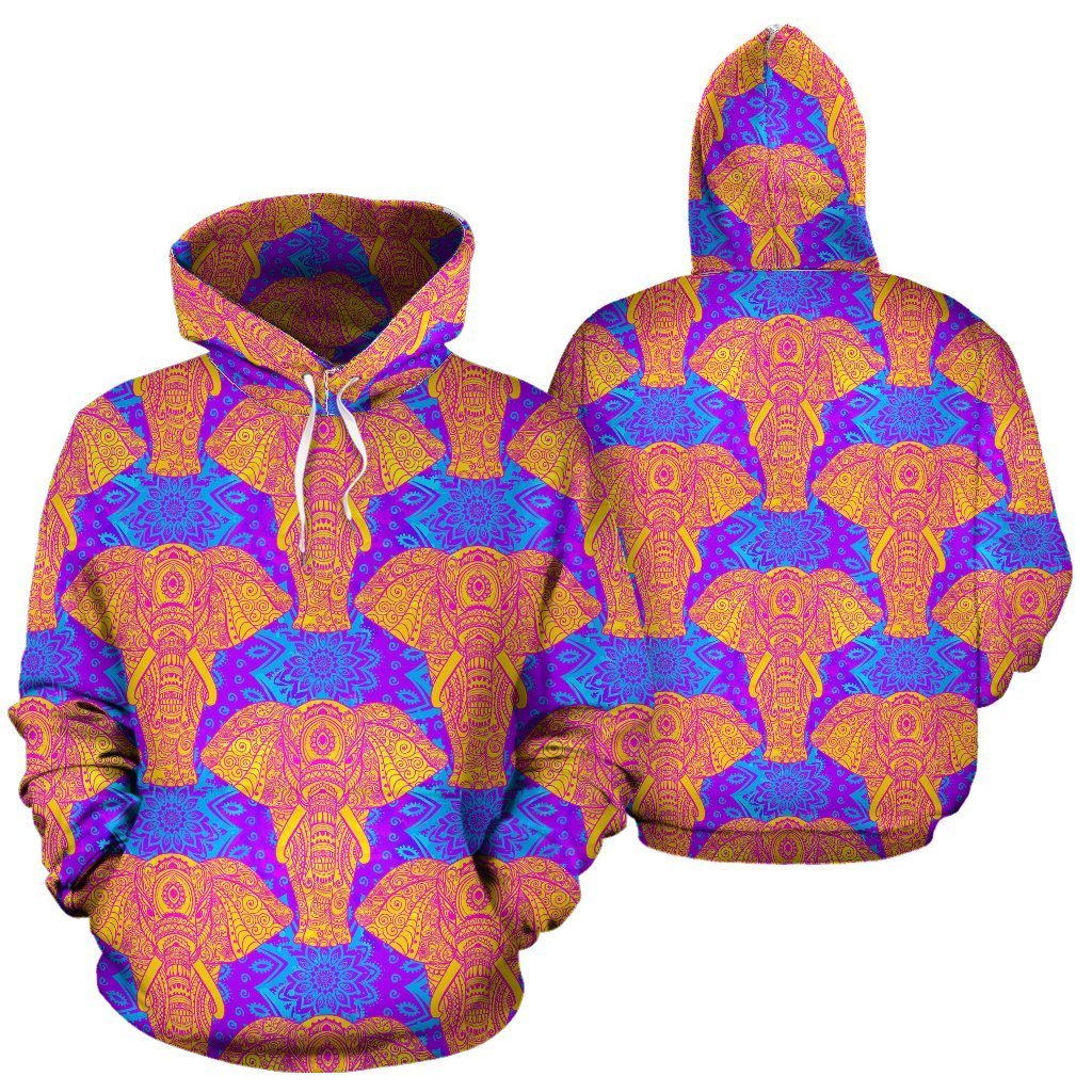 Yellow Elephant Mandala Print Women Men Pullover Hoodie-grizzshop