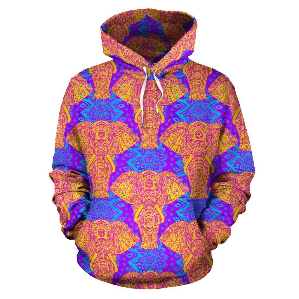 Yellow Elephant Mandala Print Women Men Pullover Hoodie-grizzshop