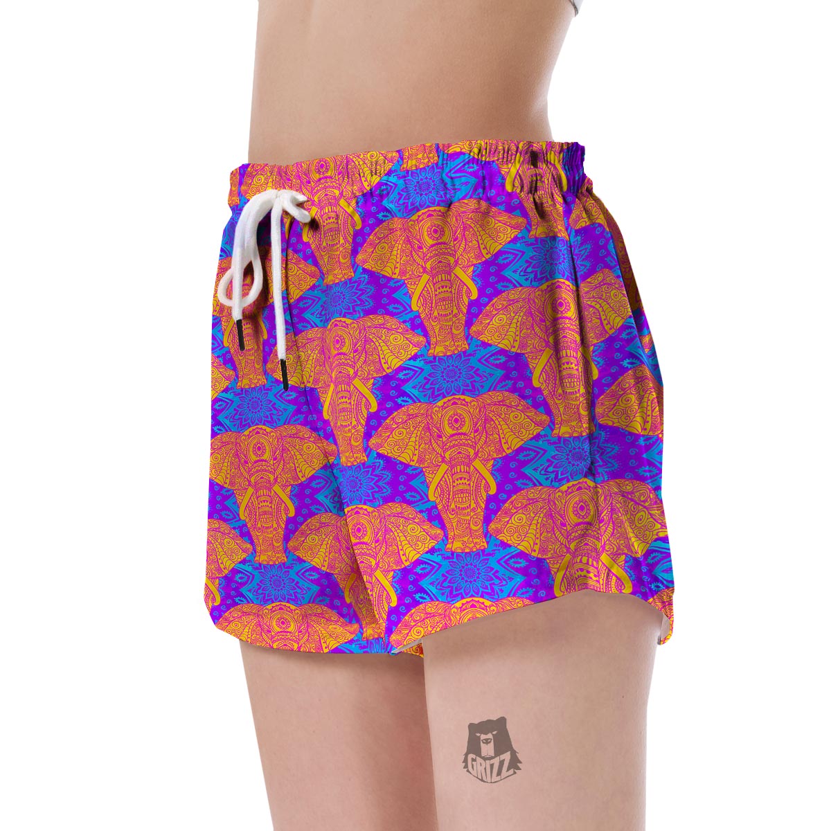 Yellow Elephant Mandala Print Women's Shorts-grizzshop