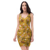 Yellow Floral Retro Print Bodycon Dress-grizzshop