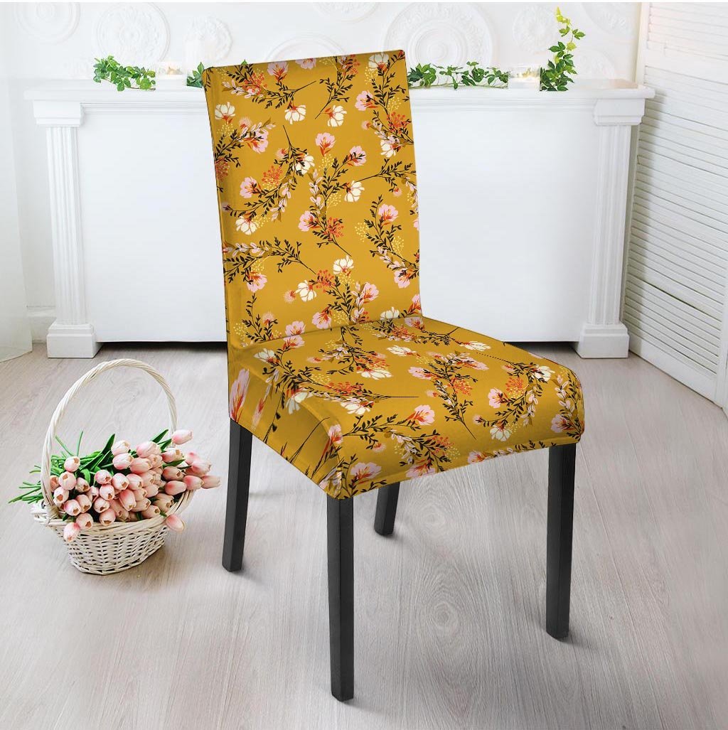 Yellow Floral Retro Print Chair Cover-grizzshop
