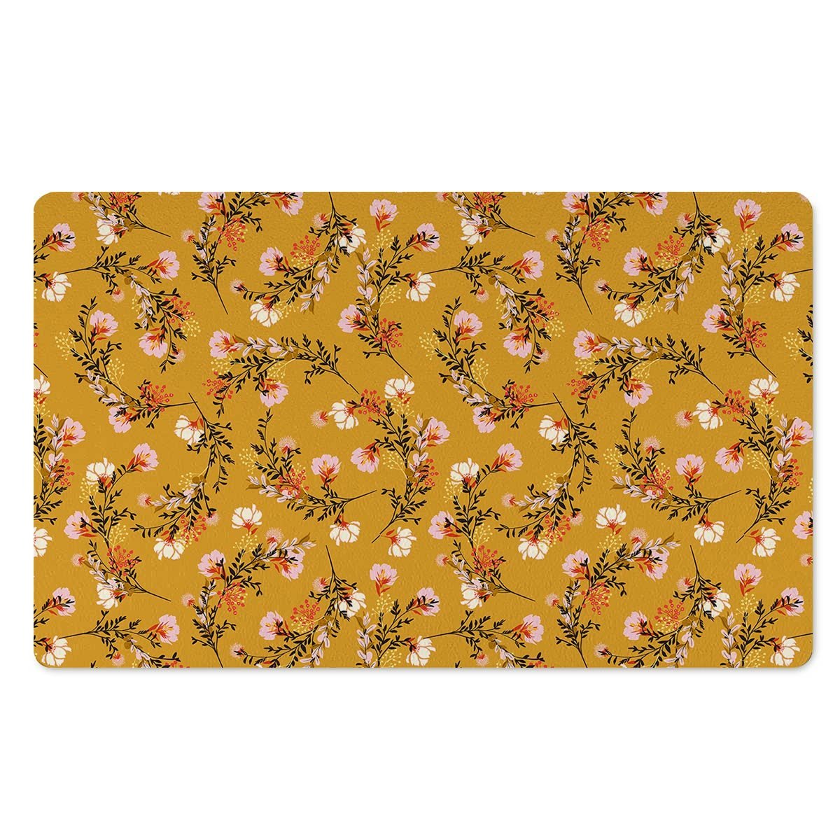 Yellow Floral Retro Print Door Mat-grizzshop