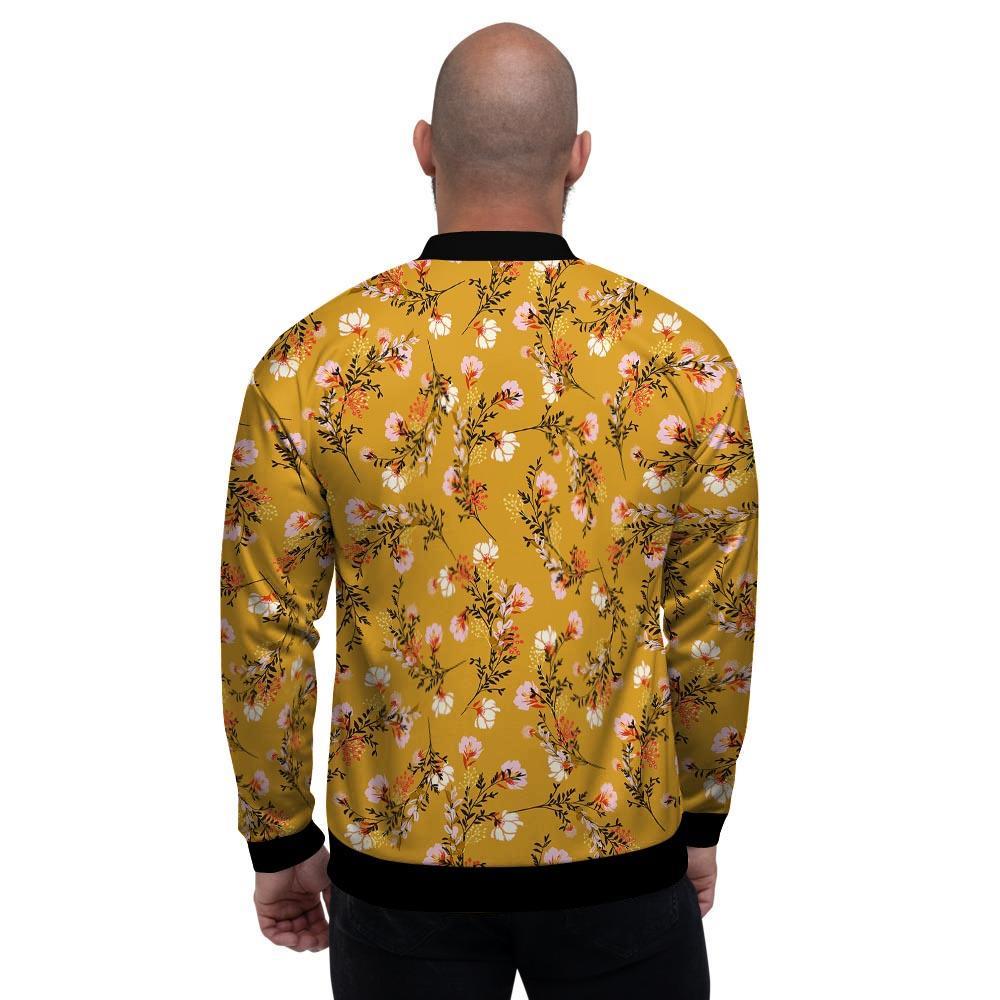 Yellow Floral Retro Print Men's Bomber Jacket-grizzshop