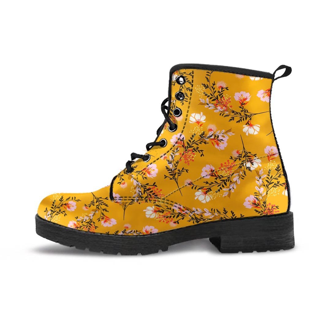 Yellow Floral Retro Print Men's Boots-grizzshop