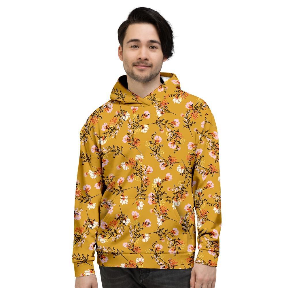 Yellow Floral Retro Print Men's Hoodie-grizzshop