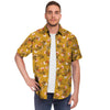 Yellow Floral Retro Print Men's Short Sleeve Shirt-grizzshop