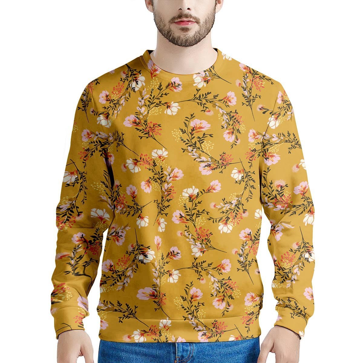 Yellow Floral Retro Print Men's Sweatshirt-grizzshop
