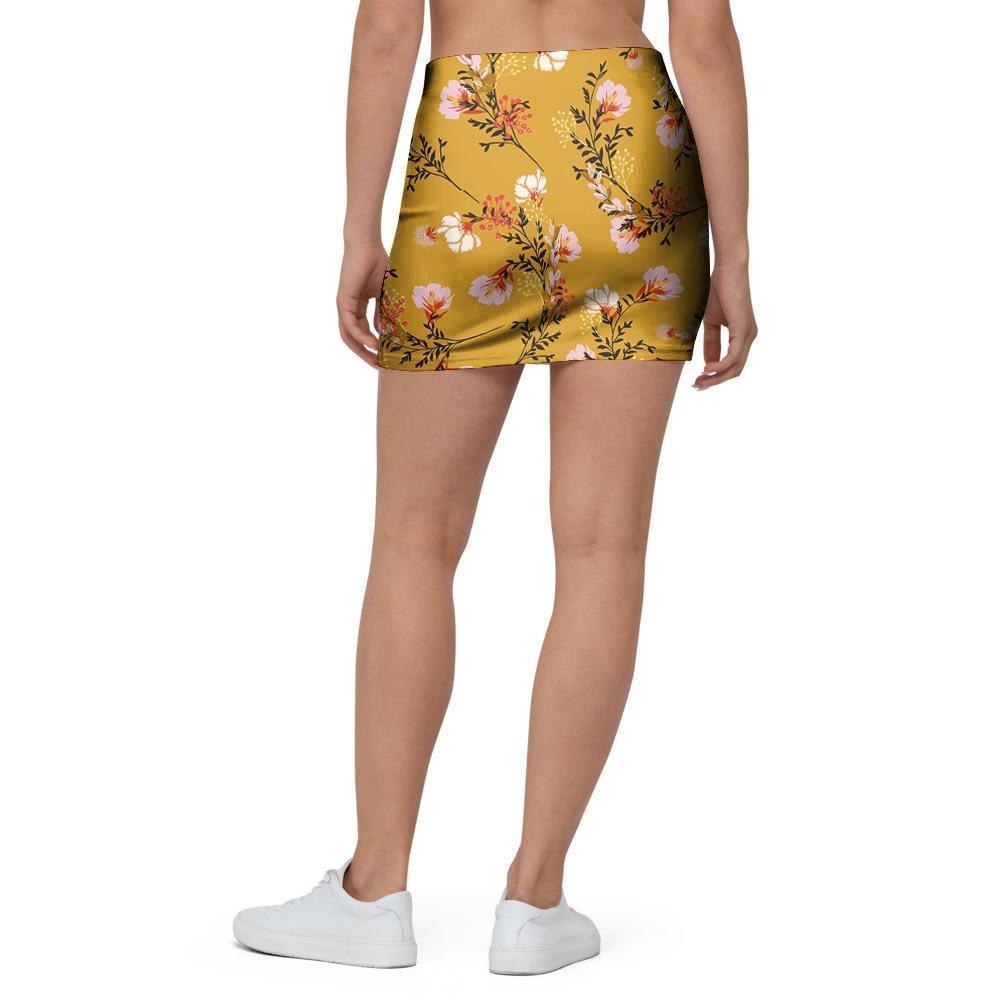Yellow Floral Retro Print Mini Skirt-grizzshop