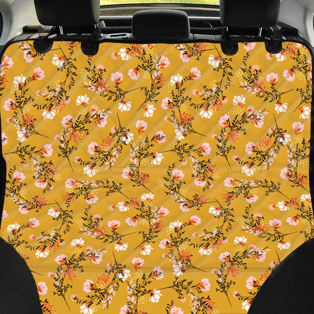 Yellow Floral Retro Print Pet Car Seat Cover-grizzshop