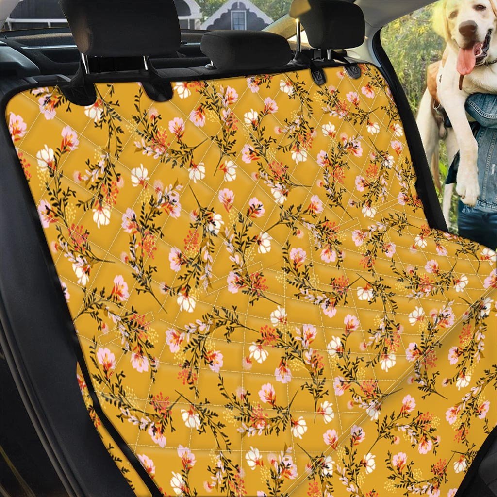 Yellow Floral Retro Print Pet Car Seat Cover-grizzshop