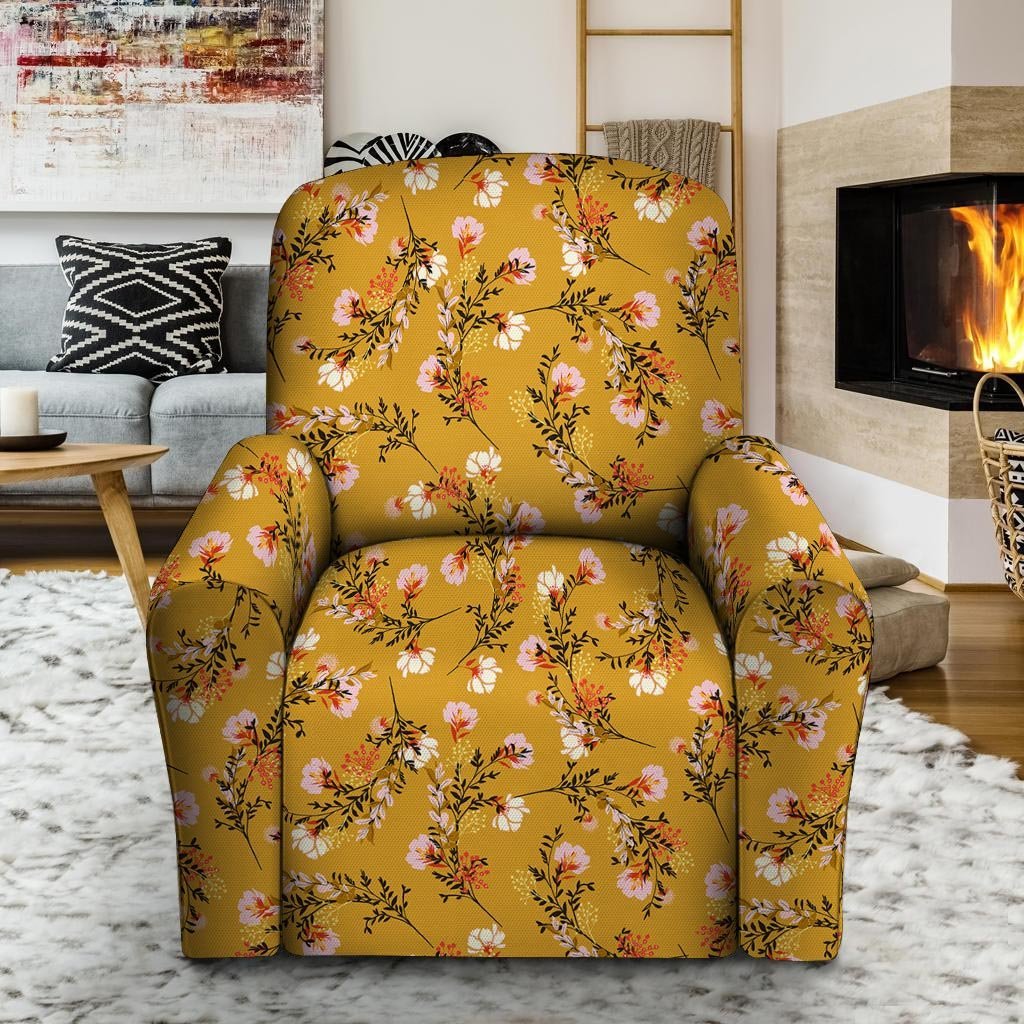 Yellow Floral Retro Print Recliner Cover-grizzshop