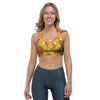 Yellow Floral Retro Print Sports Bra-grizzshop