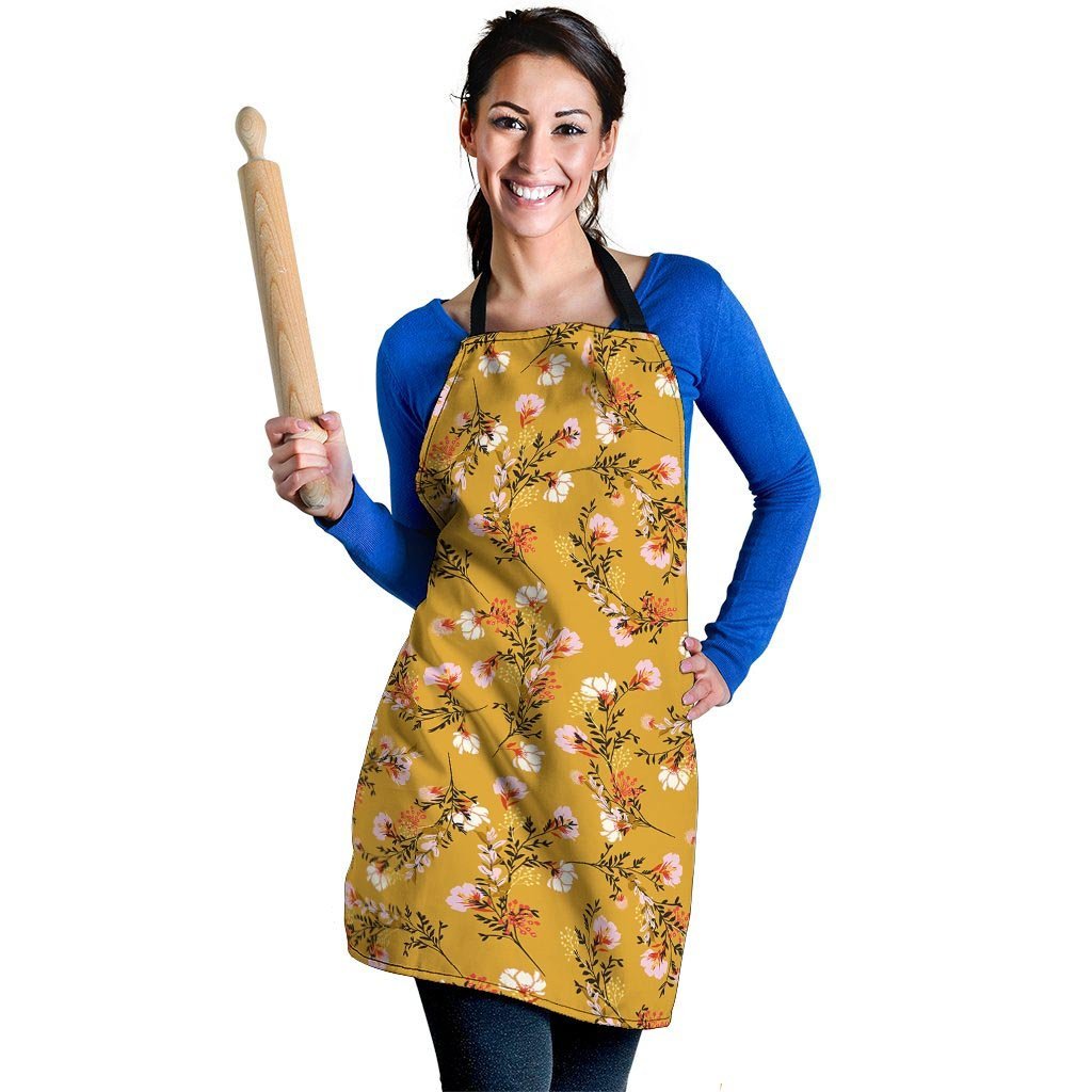 Yellow Floral Retro Print Women's Apron-grizzshop