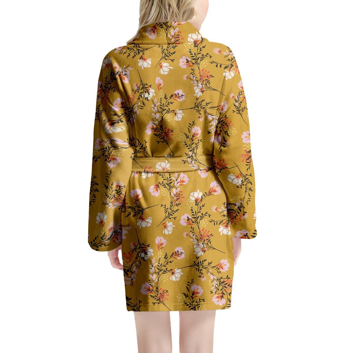 Yellow Floral Retro Print Women's Robe-grizzshop