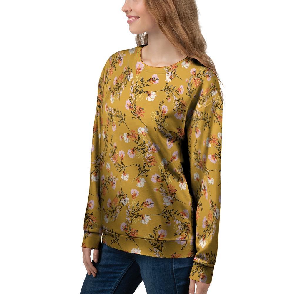 Yellow Floral Retro Print Women's Sweatshirt-grizzshop