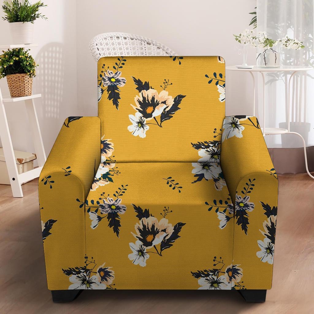 Yellow Flower Print Armchair Cover-grizzshop