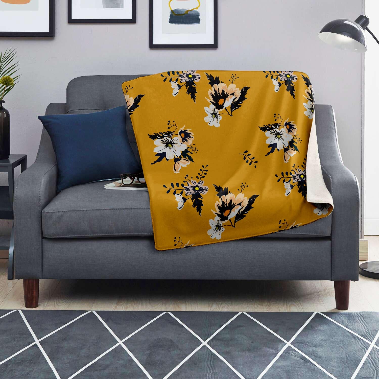 Yellow Flower Print Blanket-grizzshop