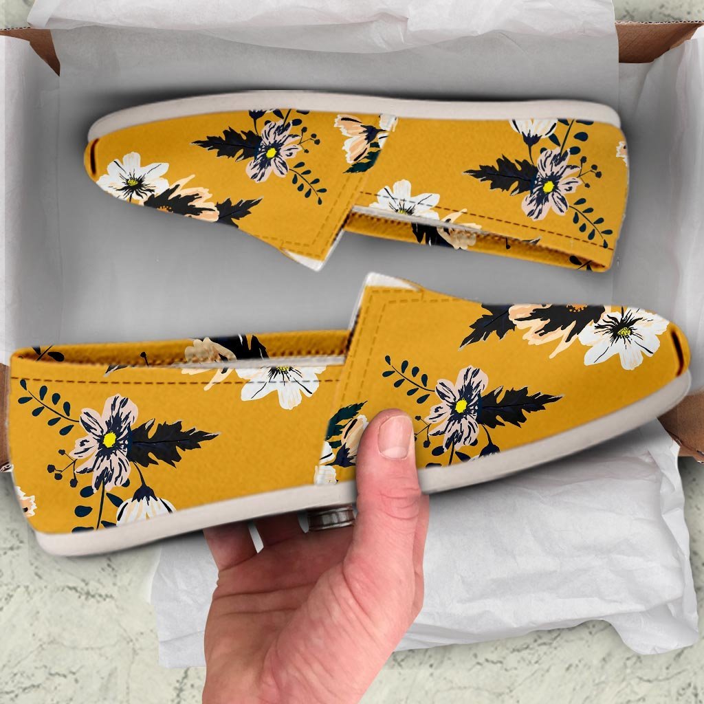 Yellow Flower Print Canvas Shoes-grizzshop