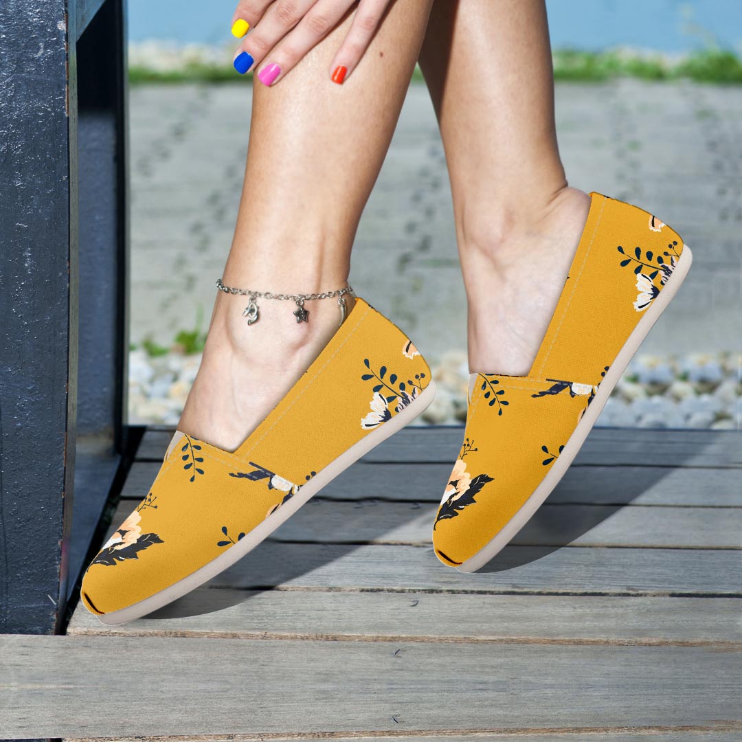 Yellow Flower Print Canvas Shoes-grizzshop