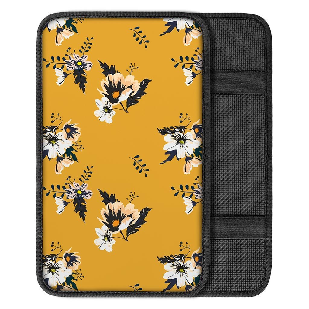 Yellow Flower Print Car Console Cover-grizzshop