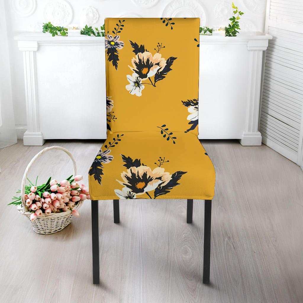 Yellow Flower Print Chair Cover-grizzshop