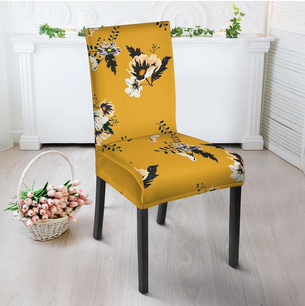 Yellow Flower Print Chair Cover-grizzshop