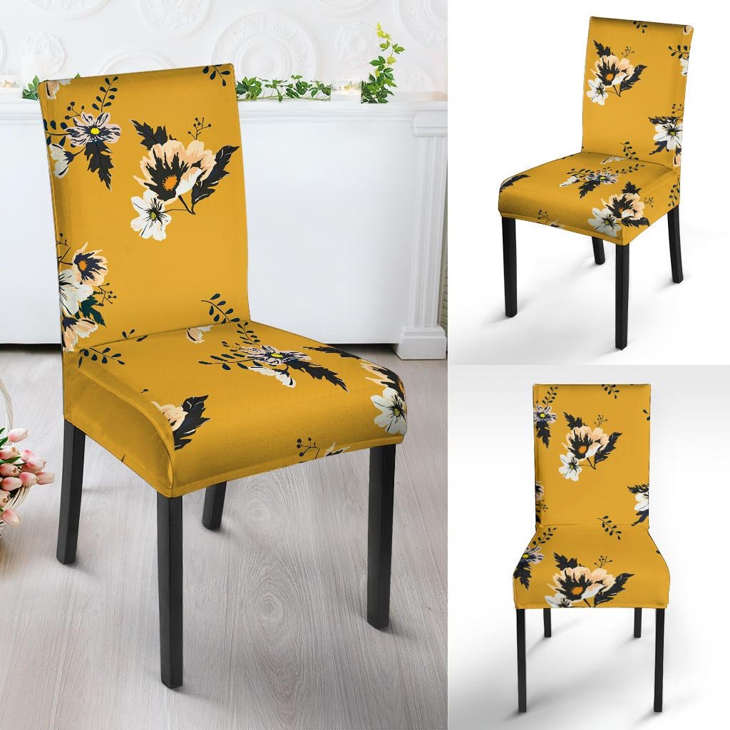 Yellow Flower Print Chair Cover-grizzshop