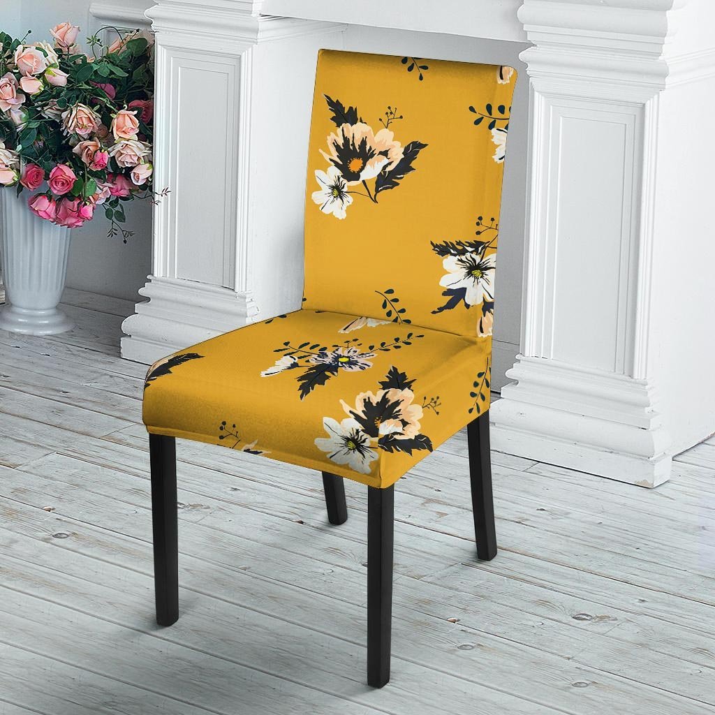 Yellow Flower Print Chair Cover-grizzshop