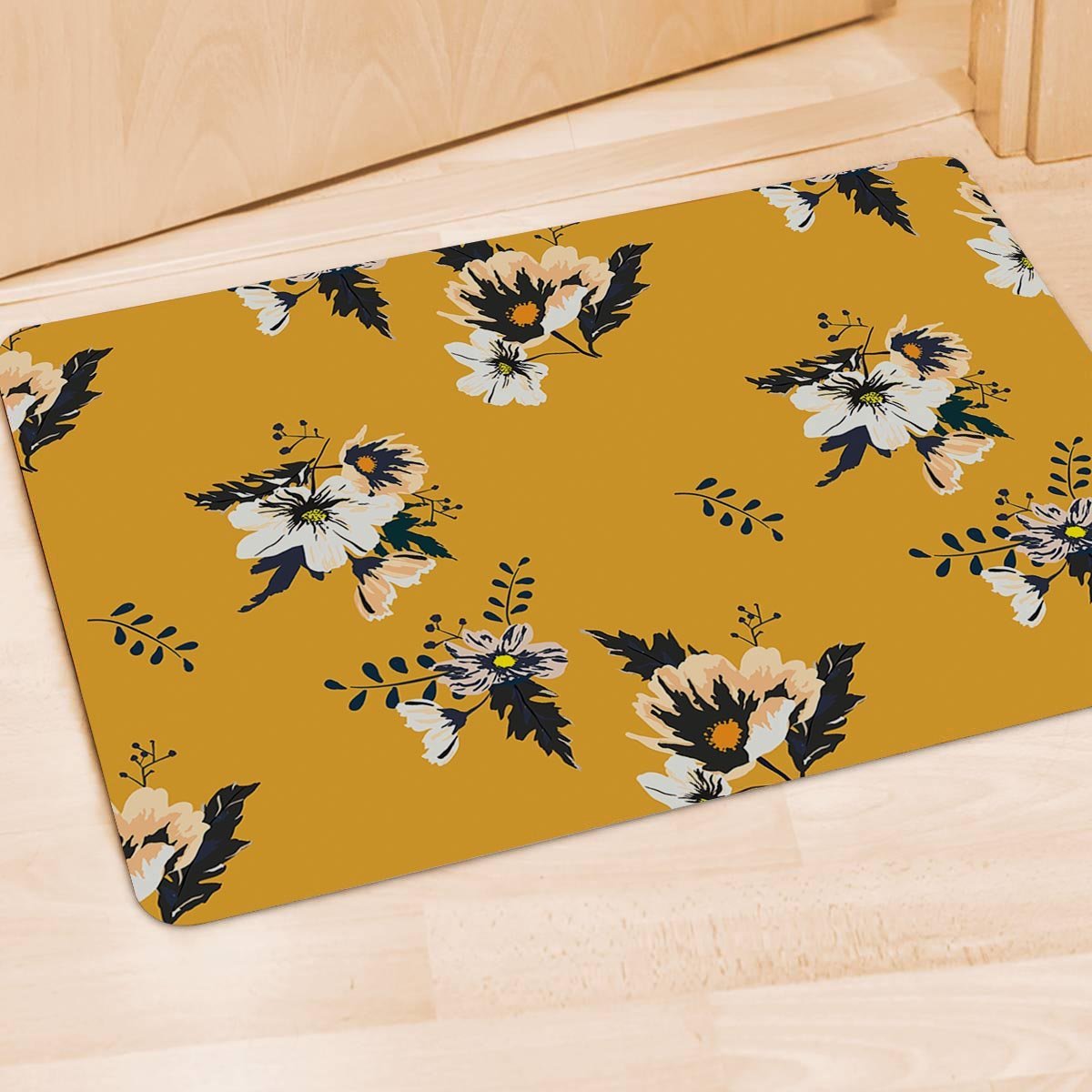 Yellow Flower Print Door Mat-grizzshop